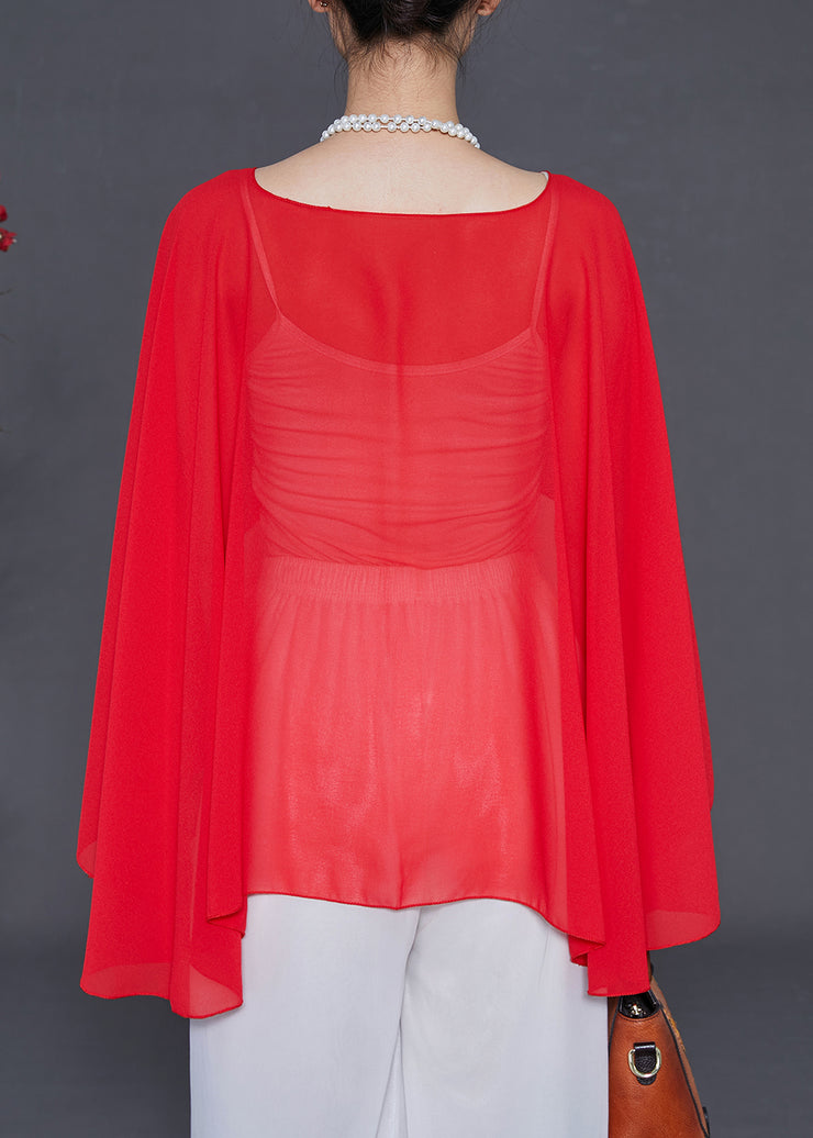 Bohemian Red Asymmetrical Design Chiffon Tops Summer