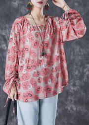 Bohemian Red Cinched Print Shirt Top Fall