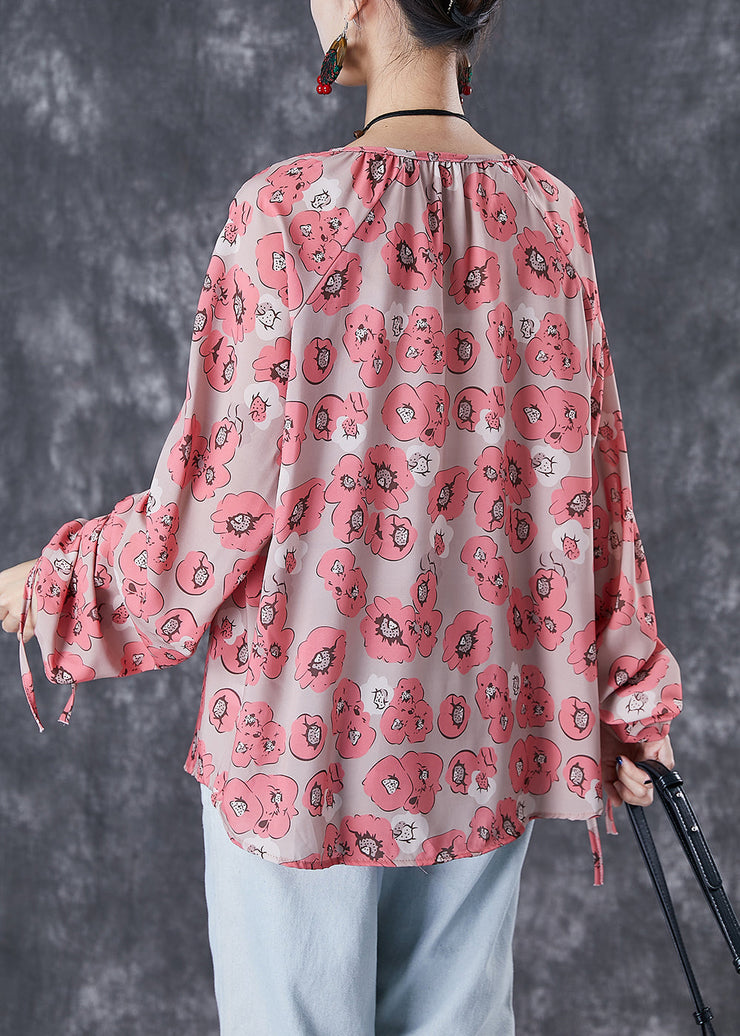 Bohemian Red Cinched Print Shirt Top Fall