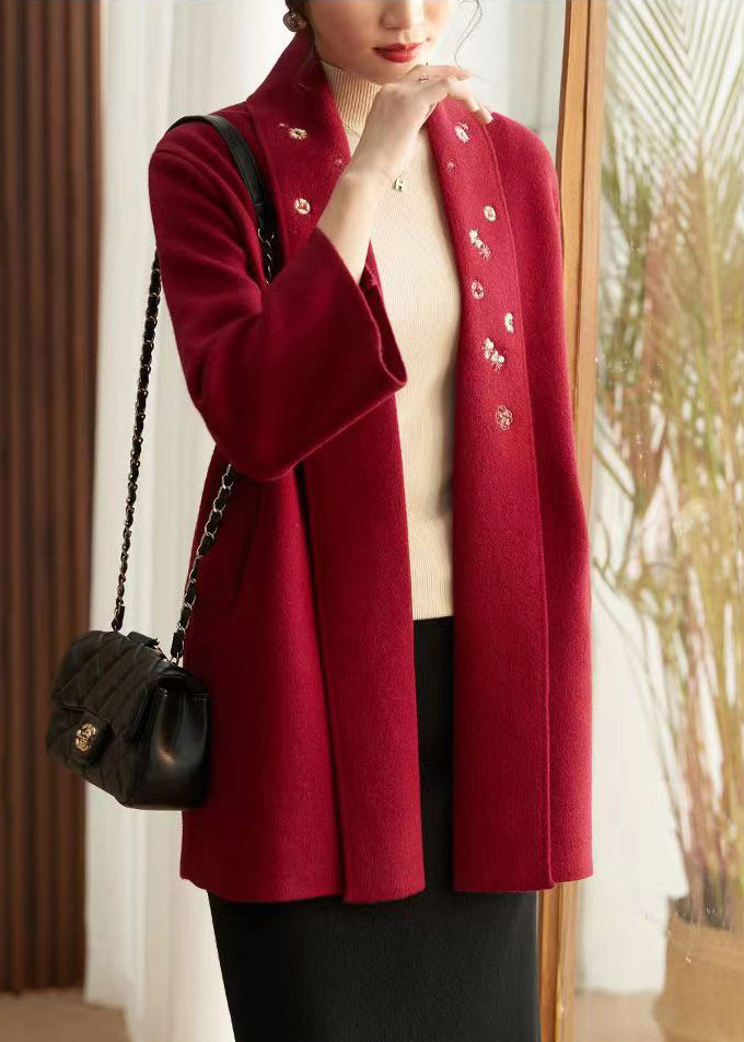 Bohemian Red Embroidered Pockets Patchwork Knit Cardigans Fall