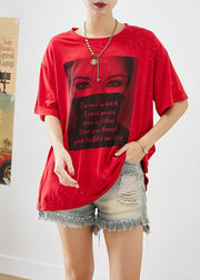 Bohemian Red Letter Print Zircon Cotton Tanks Summer