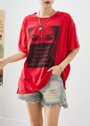 Bohemian Red Letter Print Zircon Cotton Tanks Summer