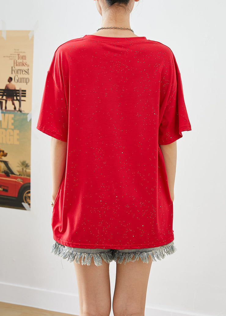 Bohemian Red Letter Print Zircon Cotton Tanks Summer