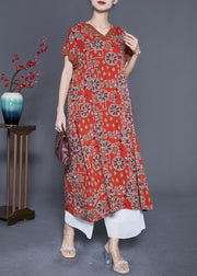 Bohemian Red O-Neck Print Cotton Long Dress Summer