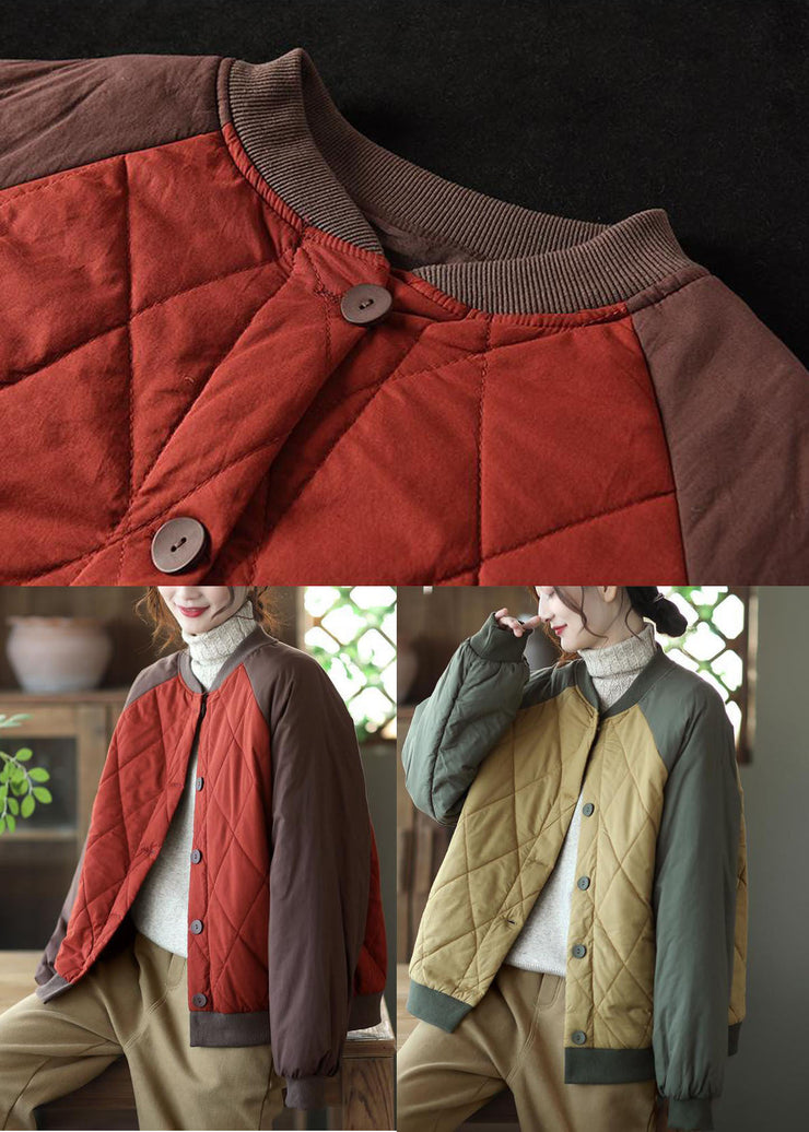 Bohemian Red Oversized Patchwork Fine Cotton Filled Jackets Winter