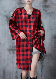 Bohemian Red Oversized Plaid Shirt Dresses Spring