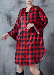 Bohemian Red Oversized Plaid Shirt Dresses Spring