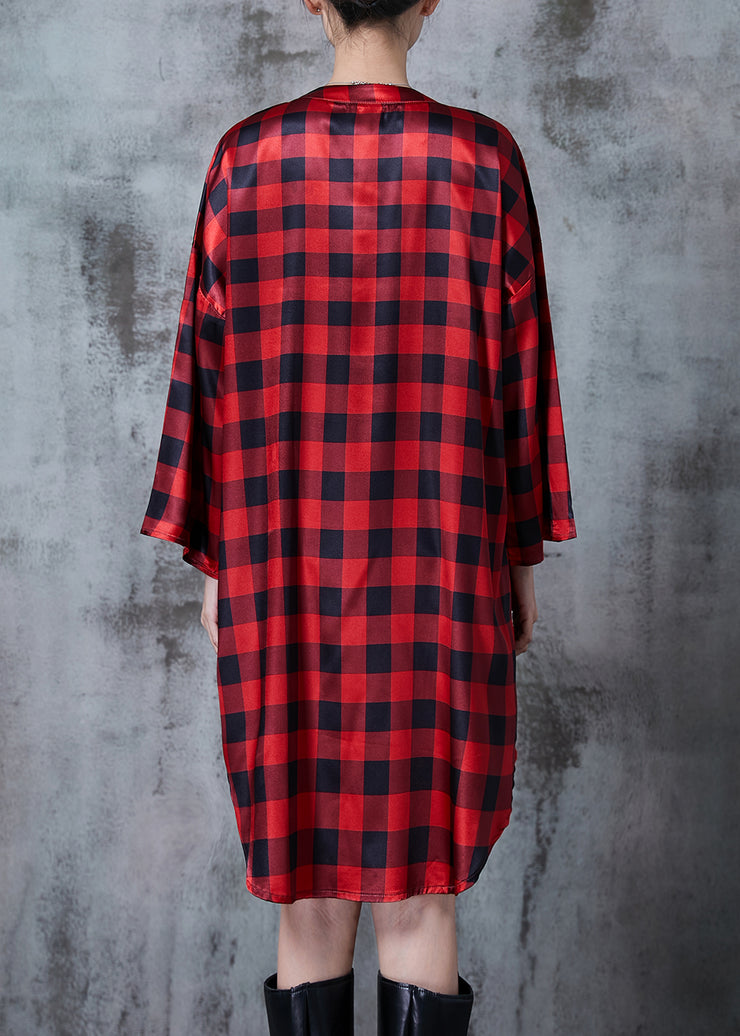 Bohemian Red Oversized Plaid Shirt Dresses Spring