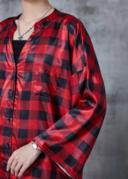 Bohemian Red Oversized Plaid Shirt Dresses Spring