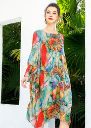 Bohemian Red Oversized Print Chiffon Beach Dress Summer