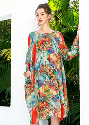 Bohemian Red Oversized Print Chiffon Beach Dress Summer