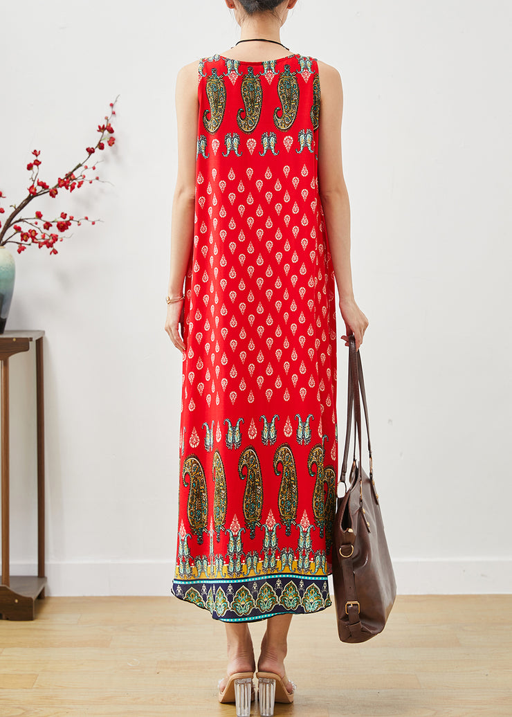 Bohemian Red Oversized Print Cotton Dress Summer