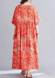 Bohemian Red Oversized Print Exra Large Hem Cotton Dresses Summer