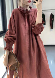 Bohemian Red Peter Pan Collar Lace Patchwork Cotton Dress Fall