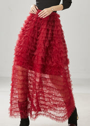 Bohemian Red Ruffled Tulle Skirt Summer