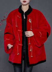 Bohemian Red Tasseled Patchwork Mink Velvet Coats Spring