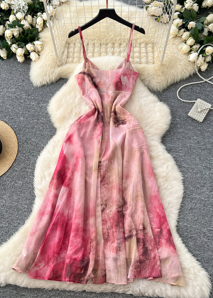 Bohemian Red Tie Dye Chiffon Beach Dress Summer