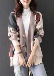 Bohemian Red V Neck Jacquard Cozy Cashmere Cardigan Spring