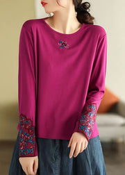 Bohemian Rose O Neck Embroidered Cotton T Shirts Spring