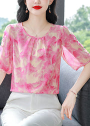 Bohemian Rose O Neck Print Chiffon Blouses Summer