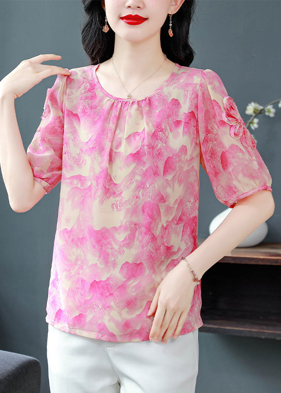 Bohemian Rose O Neck Print Chiffon Blouses Summer