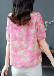 Bohemian Rose O Neck Print Chiffon Blouses Summer