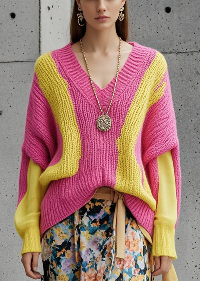 Bohemian Rose Patchwork Thick Knit Sweater Tops Fall