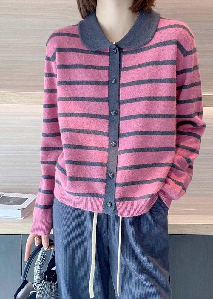 Bohemian Rose Peter Pan Collar Striped Cashmere Cardigan Spring