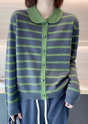 Bohemian Rose Peter Pan Collar Striped Cashmere Cardigan Spring