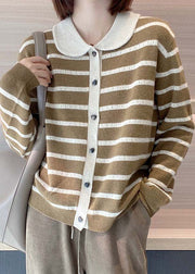 Bohemian Rose Peter Pan Collar Striped Cashmere Cardigan Spring