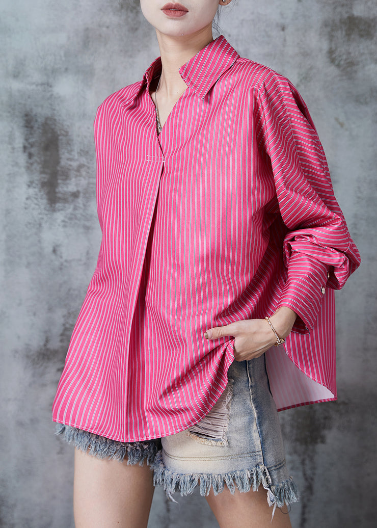 Bohemian Rose Peter Pan Collar Striped Cotton Shirts Fall