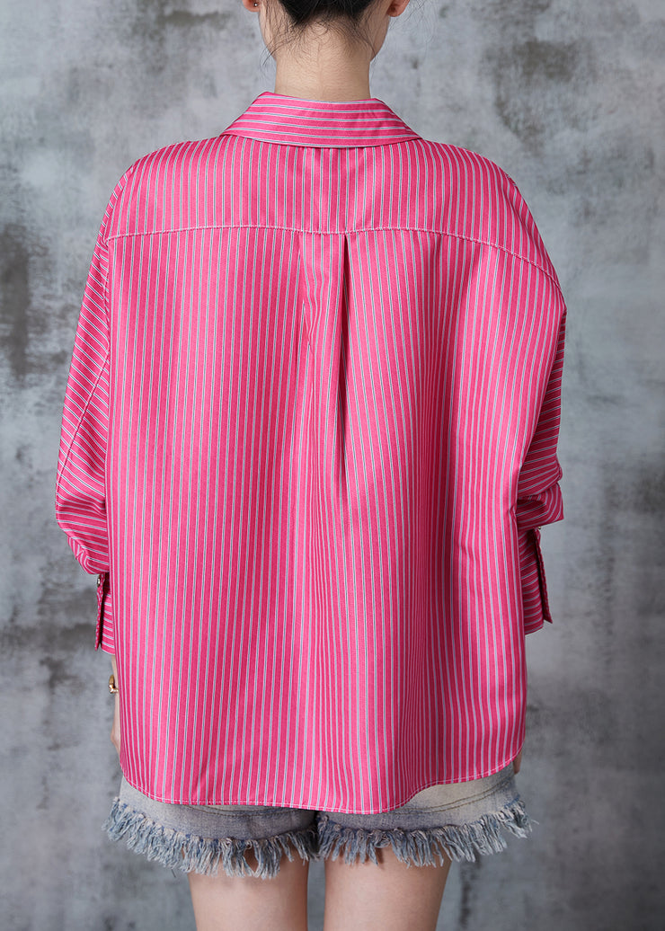 Bohemian Rose Peter Pan Collar Striped Cotton Shirts Fall