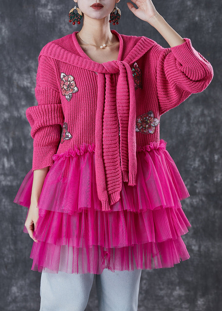 Bohemian Rose Sequins Knit Sweater Dress And Shawl Two Piece Set Winter