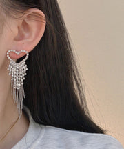 Bohemian Silk Sterling Silver Zircon Love Tassel Drop Earrings