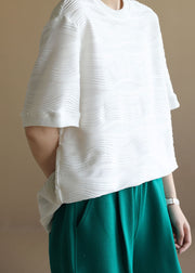 Bohemian Solid White O-Neck Wrinkled Cotton Tanks Short Sleeve