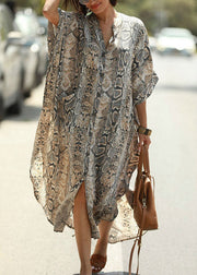 Bohemian Stand Collar Print Button Side Open Maxi Shirts Dresses Summer