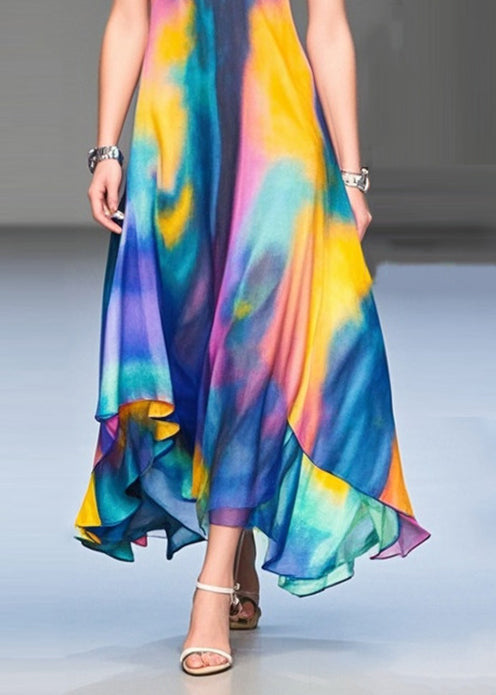 Bohemian Tie Dye Exra Large Hem Chiffon Maxi Dress Summer