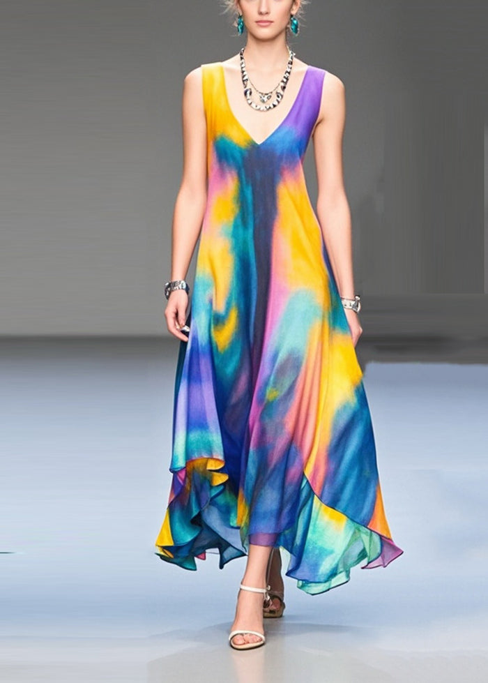 Bohemian Tie Dye Exra Large Hem Chiffon Maxi Dress Summer