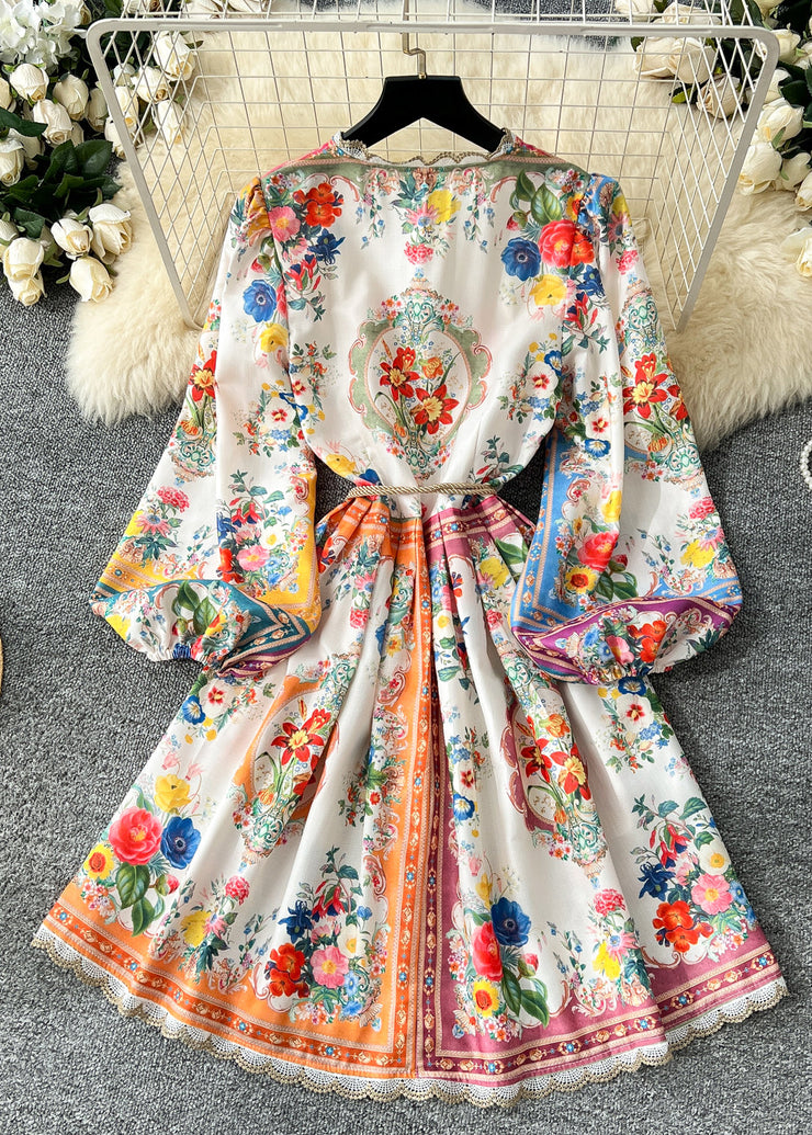 Bohemian Tie Waist Print Chiffon Tea Dress Spring