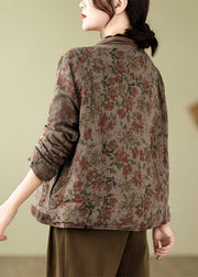 Bohemian V Neck Print Button Fine Cotton Filled Jackets Spring