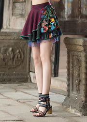 Bohemian Vintage Embroidered Asymmetrical Tulle Short Skirts Summer