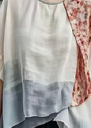 Bohemian White Asymmetrical Patchwork Cotton Shirts Flare Sleeve