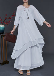 Bohemian White Draping Layered Chiffon Two Piece Suit Set Summer
