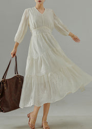 Bohemian White Embroidered Exra Large Hem Cotton Dress Summer