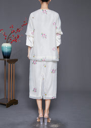 Bohemian White Embroidered Chinese Button Silk Two-Piece Set Fall