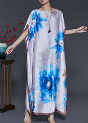 Bohemian White Flower Print Silk Maxi Dresses Summer
