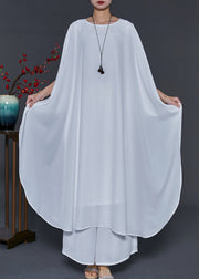 Bohemian White Oversized Chiffon Vacation Dresses Batwing Sleeve