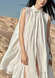 Bohemian White Oversized Linen Beach Dress Sleeveless