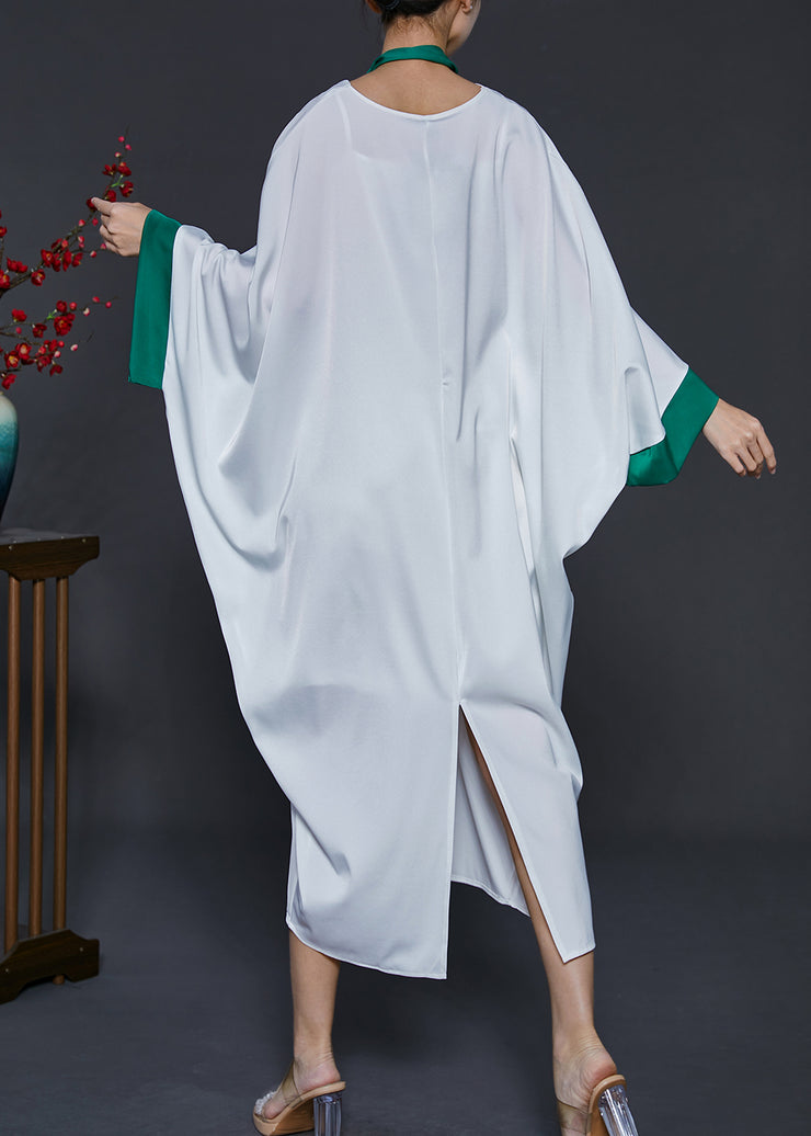 Bohemian White Oversized Patchwork Silk Dresses Batwing Sleeve