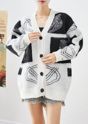 Bohemian White Oversized Print Button Down Knit Cardigans Fall